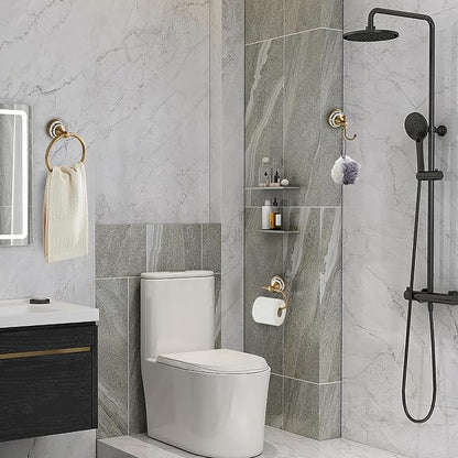 Antique Brass Toilet Paper Holder, Towel Ring, Double Wall Coat Hooks | 3-Piece Zinc Alloy Bathroom Hardware Set, Bathroom Accessories, YIGUANXIN