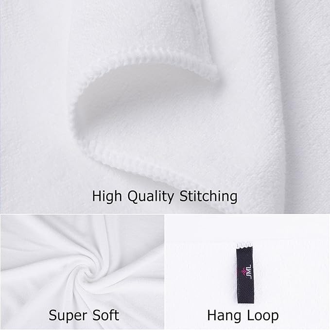 JML Microfiber Bath Towels Set, 6 Pack, 27" x 55", White | Hanging Loop, Absorbent, Soft, Fast Drying, Lint free, Fade Resistant, Multipurpose for Adult, Beach, Pool, Sport, Yoga