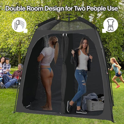 EighteenTek® Upgraded Shower Tents with Hub, Pop Up Privacy Tent Camping 2-Room Privacy Shelter with Floor & Dual Doors, Portable Easy-Setup Toilet & Changing Tent, 83" x 47" x 77.6"H