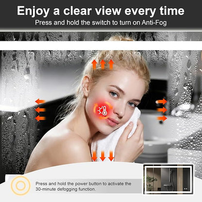 LED Bathroom Mirror with Lights, 24 x 40 Lighted Vanity Wall Mirror | Backlit and Frontlit, Anti-Fog, Dimmable 3 Colors, Shatter-Proof Tempered Glass, Memory Function, Plug-in/Hardwired