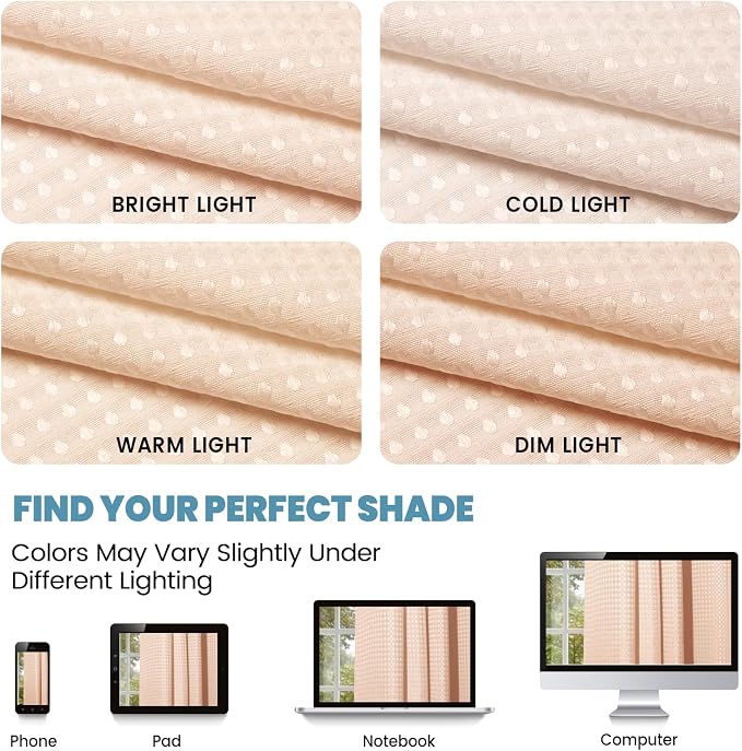 SORTTO No Hook Shower Curtain with Snap in Liner Set Waffle Shower Curtain for Bathroom Hotel Style Fabric Waterproof Inner Liner，71" W x 74" H, Blush Pink