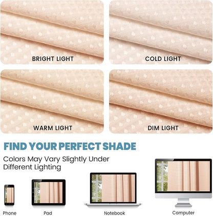SORTTO No Hook Shower Curtain with Snap in Liner Set Waffle Shower Curtain for Bathroom Hotel Style Fabric Waterproof Inner Liner，71" W x 74" H, Blush Pink