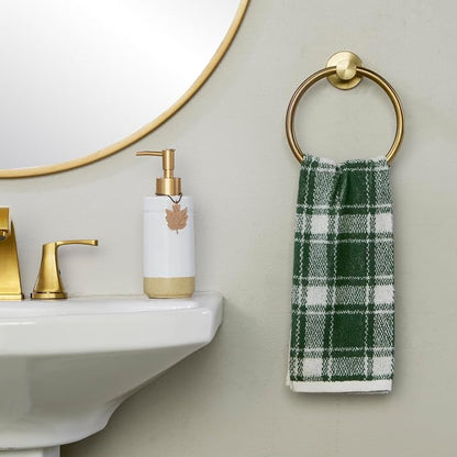 SKL Home Christmas Buffalo Plaid 2-Pc Hand Towel Set, Jacquard, Spruce | Plush & absorbent with reversible pattern. Great for use in the bathroom, kitchen, or bar & holiday gifting.