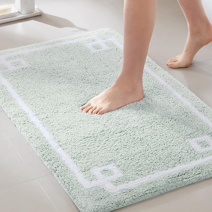 Madison Park Evan 100% Cotton Bath Rug Plush Absorbent, 24" x 40", Seafoam | Non-slip Backing, OEKO TEX, Luxurious Tufted Plush Bath Mat for Bathroom, Quick Dry, Spa Design Decorative for Shower Room