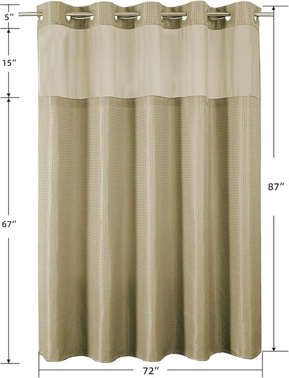 Colorful Star No Hook Shower Curtain with Snap in Fabric Liner, Waffle Weave Heavy Duty Thick Shower Curtains with Mesh Top Window, Hotel Style Waterproof Bathroom Curtain Set, 72 x 87 Inch, Beige