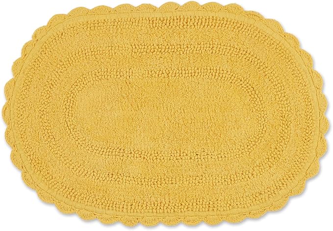 DII Crochet Collection Reversible Bath Mat, Small Oval, 17x24, Yellow
