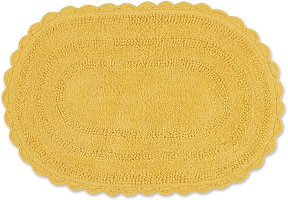 DII Crochet Collection Reversible Bath Mat, Small Oval, 17x24, Yellow
