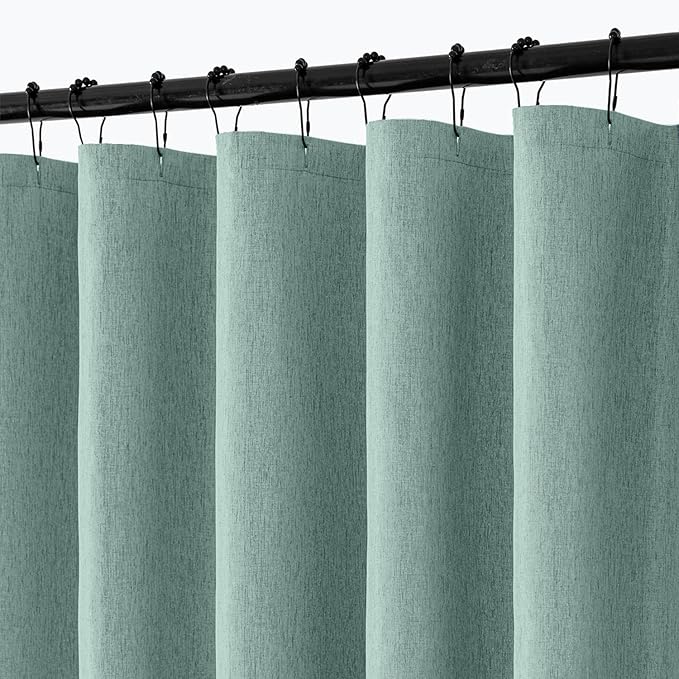 ANRODUO Teal Linen Textured Fabric Shower Curtain Set - 60"x72" with 10 Rust Resistant Durable Metal Hooks, Waterproof & Heavy Duty Polyester, Button Hole Design, Machine Washable for Bathroom