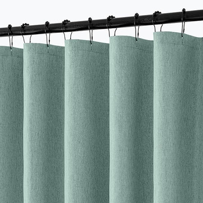 ANRODUO Teal Linen Textured Fabric Shower Curtain Set - 60"x72" with 10 Rust Resistant Durable Metal Hooks, Waterproof & Heavy Duty Polyester, Button Hole Design, Machine Washable for Bathroom