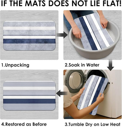 Bathroom Sets with Shower Curtain and Rug 4 Pcs Abstract Navy Blue | Striped Lines Modern Bathroom Decor Set with Toilet Lid Cover, Non-Slip Bath Mats and Accessories 12 Hooks