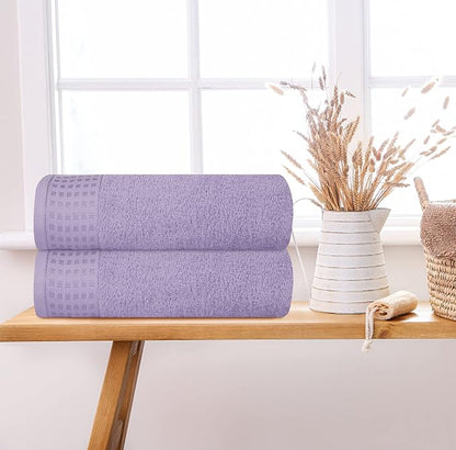 GLAMBURG 100% Cotton 2 Pack Oversized Bath Towel Set 28x55 Inches, Ultra Soft Highly Absorbant Compact Quickdry & Lightweight Large Bath Towels, Ideal for Gym Travel Camp Pool - Purple