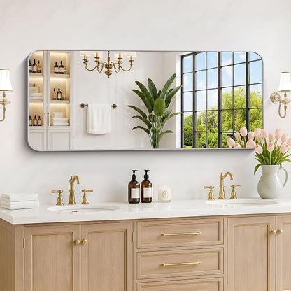 DESBING 55"x24" Bathroom Mirror for Over Sink, Silver Framed Wall Mirror | High-Definition Shatterproof Vanity Mirror with Rounded Corner for Bedroom Living Room Entryway Horizontally or Vertically