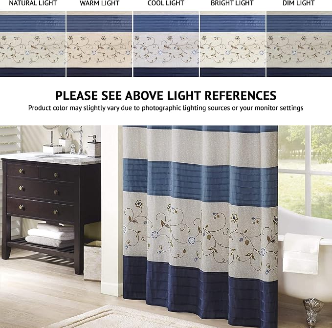 Madison Park Serene Shower Curtain for Bathroom, 72 x 72, Navy | Adds Privacy, Machine Washable, Floral Pattern, OEKO-TEX Certified