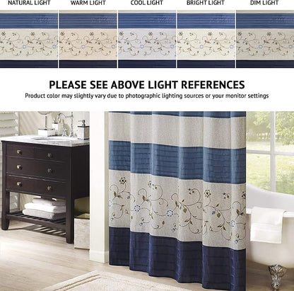 Madison Park Serene Shower Curtain for Bathroom, 72 x 72, Navy | Adds Privacy, Machine Washable, Floral Pattern, OEKO-TEX Certified