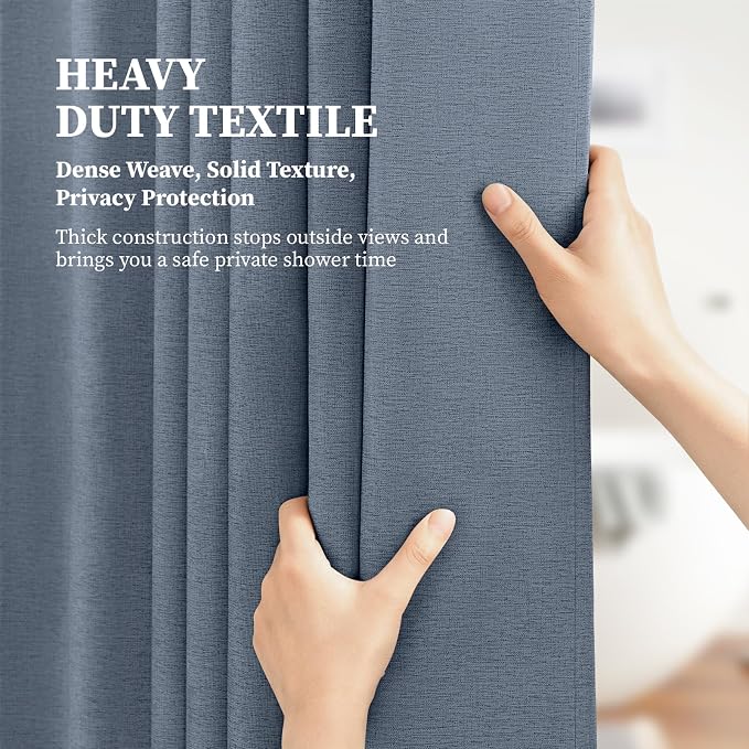 Long Linen Textured Waterproof Shower Curtain Set, 72x84, Blue Gray | Tall Size, 230GSM Polyester, Heavy Duty Cloth, Weighted Hem, 12 Plastic Hooks, Modern Luxury Hotel Style, Machine Washable