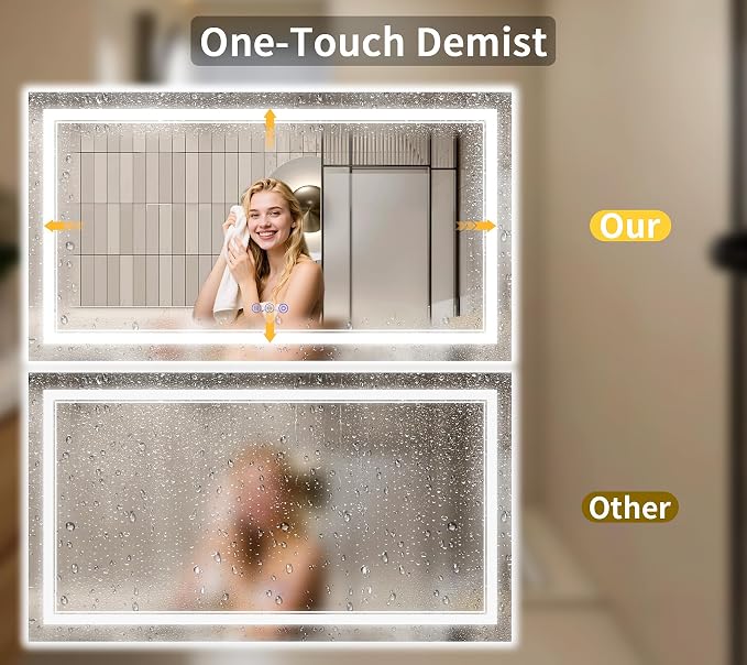 40"x60" LED Bathroom Mirror with Lights, Anti-Fog, Backlit + Front Lit, Dimmable, Led Vanity Mirror for Wall, Lighted Bathroom Mirror, 5 Colors, Shatter-Proof Tempered Glass