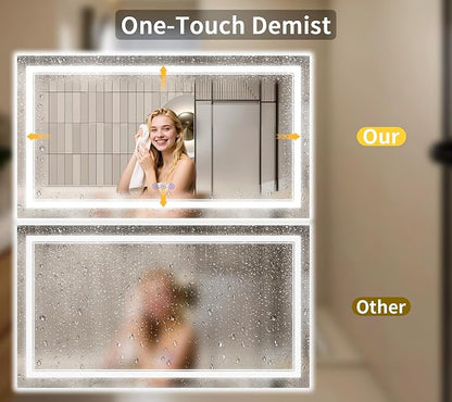 40"x60" LED Bathroom Mirror with Lights, Anti-Fog, Backlit + Front Lit, Dimmable, Led Vanity Mirror for Wall, Lighted Bathroom Mirror, 5 Colors, Shatter-Proof Tempered Glass