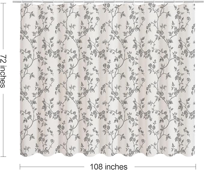 MitoVilla Extra Wide Cotton Floral Shower Curtain for Bathroom,108 x 72 | Extra Wide BoHo Cottagecore Spring Shower Curtains, Modern Farmhouse Country Plant Leaves Bathroom Décor, 108 x 72