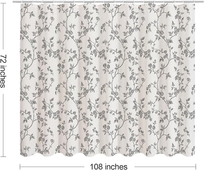 MitoVilla Extra Wide Cotton Floral Shower Curtain for Bathroom,108 x 72 | Extra Wide BoHo Cottagecore Spring Shower Curtains, Modern Farmhouse Country Plant Leaves Bathroom Décor, 108 x 72