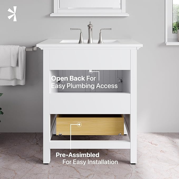 Eviva Britney 30 in. White Single Sink Bath Vanity with Carrara Quartz Top and Undermount Porcelain Sink