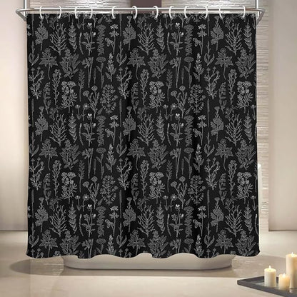 Coxila Vintage Floral Shower Curtain Long Wide Black Flower Retro Farmhouse Rustic Dark Spring Botanical Plant Country Boho Cute Wildflower Nature Bathroom 72 x 72 Inch Polyester Fabric 12 Pack Hooks