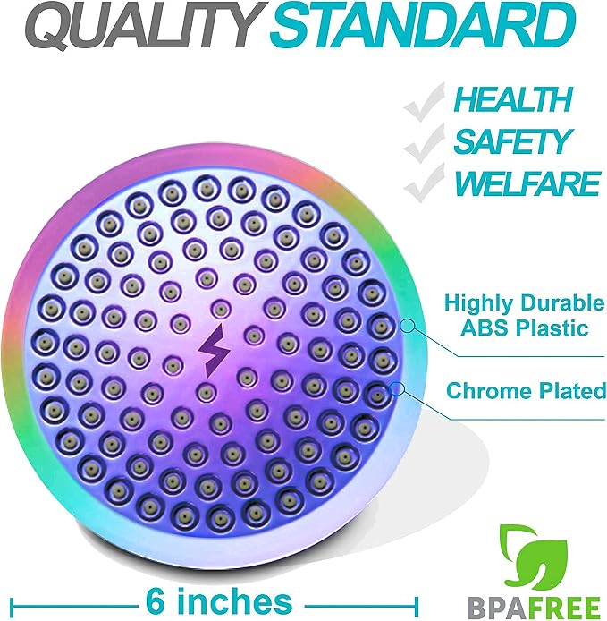 SparkPod Rain Shower Head, 6 Inch Round, Radiant Rainbow Finish | High Pressure Shower Heads, 90 Nozzles, Adjustable Showerhead, No Tools Needed, Universal Connection