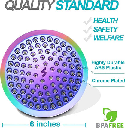 SparkPod Rain Shower Head, 6 Inch Round, Radiant Rainbow Finish | High Pressure Shower Heads, 90 Nozzles, Adjustable Showerhead, No Tools Needed, Universal Connection