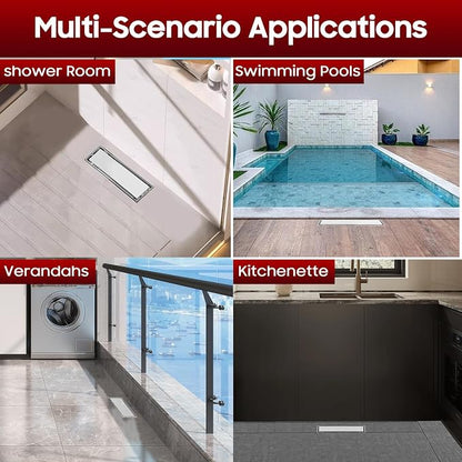 DLONE® Linear Shower Drain - 18 Inch Brushed Nickel, with Tile Insert Panel | AISI 304 Stainless Steel Linear Drain, Rectangle Shower Floor Drain, with Adjustable Feet, Fits Bathroom & Balcony etc
