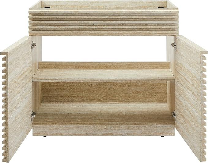 Modway Render Faux Travertine Slatted Bathroom Cabinet in Travertine - 36 Inch Single Bathroom Vanity with No Sink - Modern Freestanding Vanity Storage Cabinet - Mid-Century Bathroom Furniture