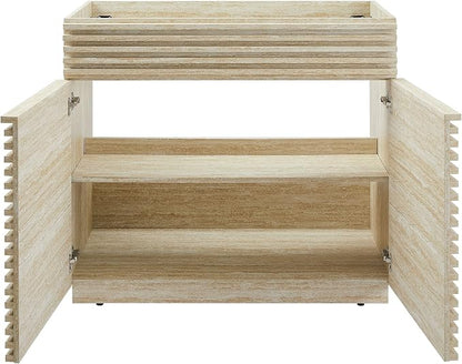 Modway Render Faux Travertine Slatted Bathroom Cabinet in Travertine - 36 Inch Single Bathroom Vanity with No Sink - Modern Freestanding Vanity Storage Cabinet - Mid-Century Bathroom Furniture