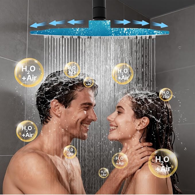 Shower Faucet Set 10IN Brass Rough-In Valve Body Trim Kit Rainfall Included Handle Accessories Complete 2 Functions with Rain Head and Handheld Bathroom Systems (10'', Matte Black)