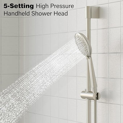 Gabrylly Shower System Brushed Nickel, Slide Bar Shower Faucet Set with High Pressure 10" Rain Head and 5-Setting Handheld Spray, 2 Way Pressure Balance Valve Trim Kit