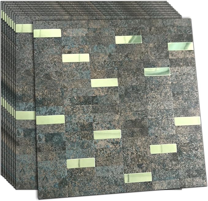 XUANINY Peel and Stick Tile Backsplash Self- Adhesive Wall Tiles Aluminum Mosaic Sticker for Kitchen (11.33"x11.92" Per Sheet, Pack of 10 pcs) (Grey Green 10)