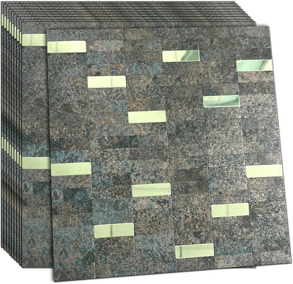 XUANINY Peel and Stick Tile Backsplash Self- Adhesive Wall Tiles Aluminum Mosaic Sticker for Kitchen (11.33"x11.92" Per Sheet, Pack of 10 pcs) (Grey Green 10)