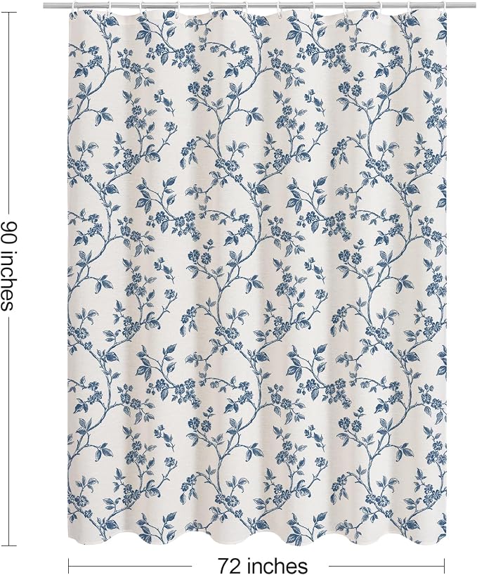 MitoVilla Extra Long Cotton Floral Shower Curtain for Bathroom,72 x 90 | Extra Long BoHo Cottagecore Spring Shower Curtains, Modern Farmhouse Country Plant Leaves Bathroom Décor, 72 x 90