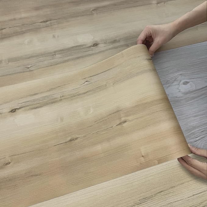 16 Sq.Ft Lareko Peel & Stick Vinyl Flooring Roll | 197" Length x 11.8" Wide Plank Floor, Waterproof Ash Wood Grain Self-Adhesive Sheet, Non-Slip,Easy DIY Home Decor