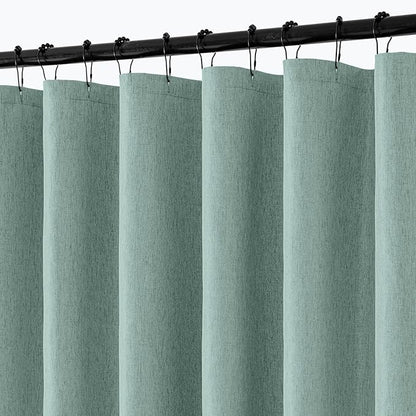 ANRODUO Teal Extra Long Linen Fabric Shower Curtain Set - W72xL108 | Farmhouse Shower Curtain with 12 Metal Hooks, Waterproof Heavy Duty, Button Hole Design, Machine Washable for Bathroom