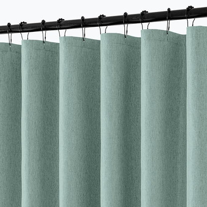 ANRODUO Teal Linen Textured Fabric Shower Curtain Set - W72xL74 | Farmhouse Shower Curtain with 12 Metal Hooks, Waterproof Heavy Duty, Button Hole Design, Machine Washable for Bathroom