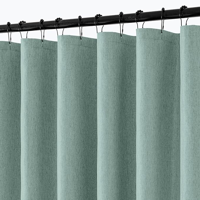 ANRODUO Teal Linen Textured Fabric Shower Curtain Set - W72xL84 | Farmhouse Shower Curtain with 12 Metal Hooks, Waterproof Heavy Duty, Button Hole Design, Machine Washable for Bathroom