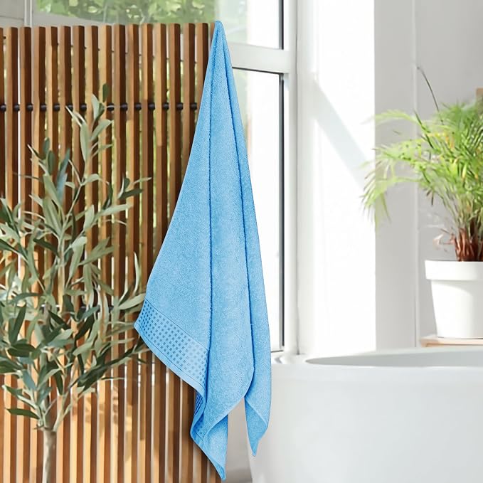 GLAMBURG Ultra Soft 4 Pack Oversized Bath Towel Set 27x54 inches, 100% Cotton Bath Towels, Highly Absorbant Compact Quickdry & Lightweight Towel, Ideal for Gym Travel Camp Pool - Sky Blue