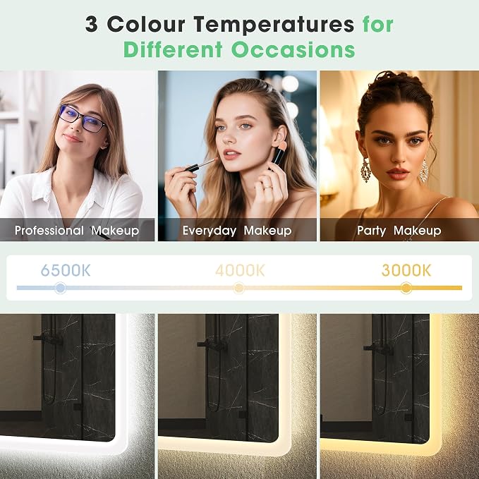 S'bagno 55"x36" LED Bathroom Mirror with Lights, Bluetooth Speaker, Anti-Fog & Waterproof, Dimmable Wall Mirror with Touch Control, 3 Light Colors, Vertical or Horizontal