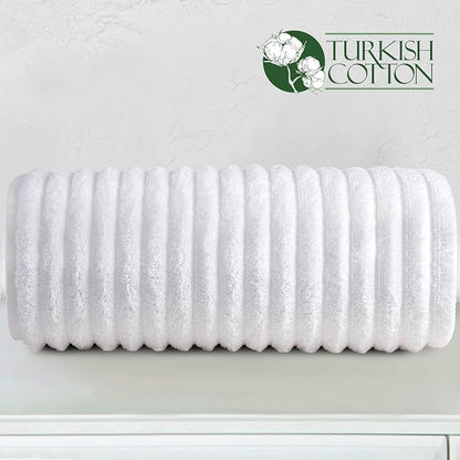 Elegant Comfort 100% Turkish Cotton Corduroy Ribbed Luxury Jumbo Bath Towel Ultra Soft - 35 x 70 Inch - Luxury Spa Premium Hotel Quality Highly Absorbent and Quick Dry Large Bath Towel, White