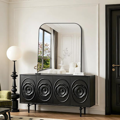 YIROMAN Bathroom Mirrors for Over Sink,36"x42" Black Bathroom Vanity Mirror | Thin Brushed Aluminum Frame,HD tempered glass, Rectangular,Rounded & Right-angle Corners,Sink,Entryway,Bedroom
