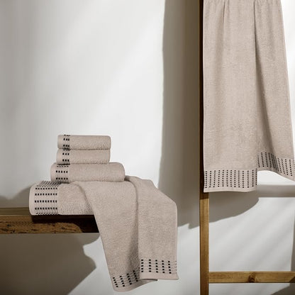 Ultra Soft 6 Pack Cotton Towel Set, Contains 2 Bath Towels 28x55 inch, 2 Hand Towels 16x24 inch & 2 Wash Cloths 12x12 inch, Ideal Everyday use, Compact & Lightweight - Tan