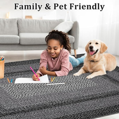Imitation Braided Collection-Print Living Room Rug 5x7 Washable Rug for Bedroom Modern Non Slip Small Soft Throw Rugs Low Pile Stain Resistant Carpet for Entryway Office Nursery Dining Room