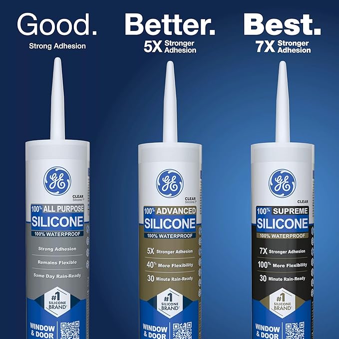 GE Advanced Silicone Caulk for Window & Door, Light Gray, 10.1 fl oz Cartridge, 12 Pack