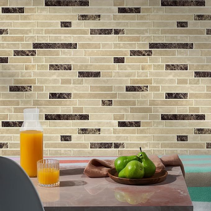 STICKGOO Thicker Peel and Stick Backsplash Tile for Kitchen and Bathroom | 10 Sheets of 12”×12” - 3D Vinyl Self Adhesive Wall Tiles Stick on Backsplash for Kitchen & Bathroom(Reddish Brown)