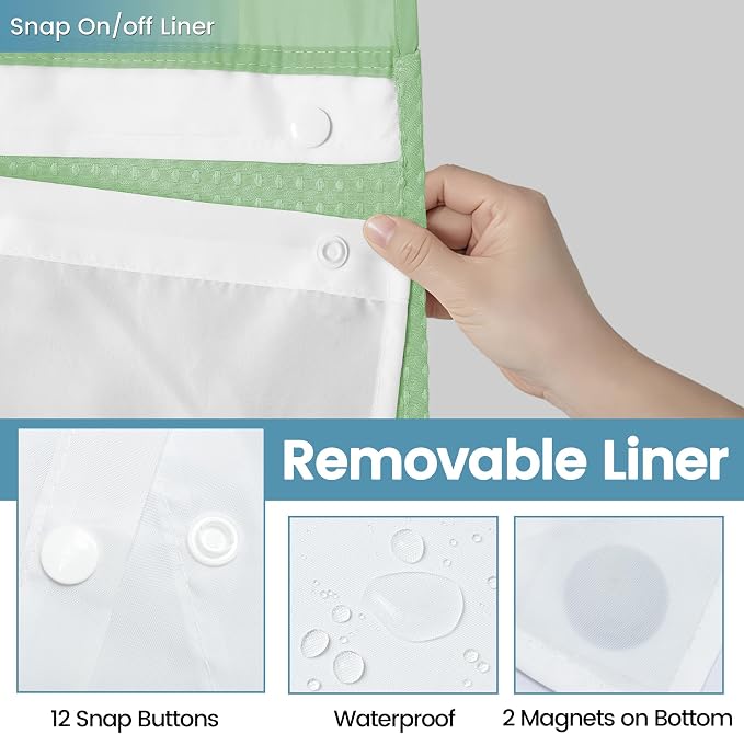 EUTXL Heavyweight Mint Green No Hook Shower Curtain with Snap in Liner,256GSM Waffle Weave Shower Curtains for Bathroom,71W x 74H