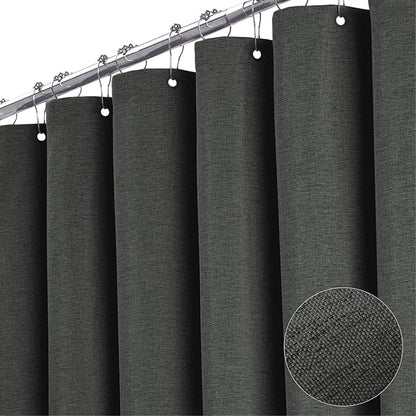 BTTN Stall Fabric Shower Curtain - 36x72 Inch Narrow Linen Cloth Heavy Duty Shower Curtain Set with 6 Plastic Hooks, Hotel Spa Luxury Half Waterproof Neutral Bath Curtains for Bathroom - Charcoal Grey