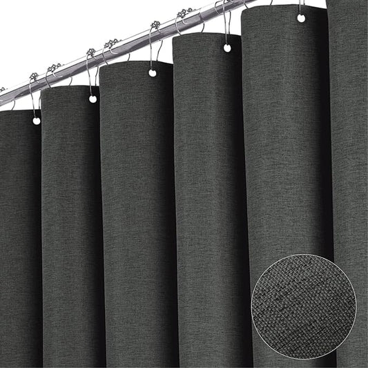 BTTN Stall Fabric Shower Curtain - 36x72 Inch Narrow Linen Cloth Heavy Duty Shower Curtain Set with 6 Plastic Hooks, Hotel Spa Luxury Half Waterproof Neutral Bath Curtains for Bathroom - Charcoal Grey